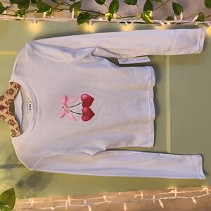 Women's Orange Kiss Heart Cherry White Long Sleeve T-shirt L